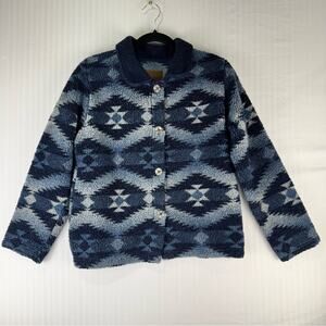 St. John’s Bay Fleece Teddy Jacket Button Up Petite Size Small Coastal Cowgirl